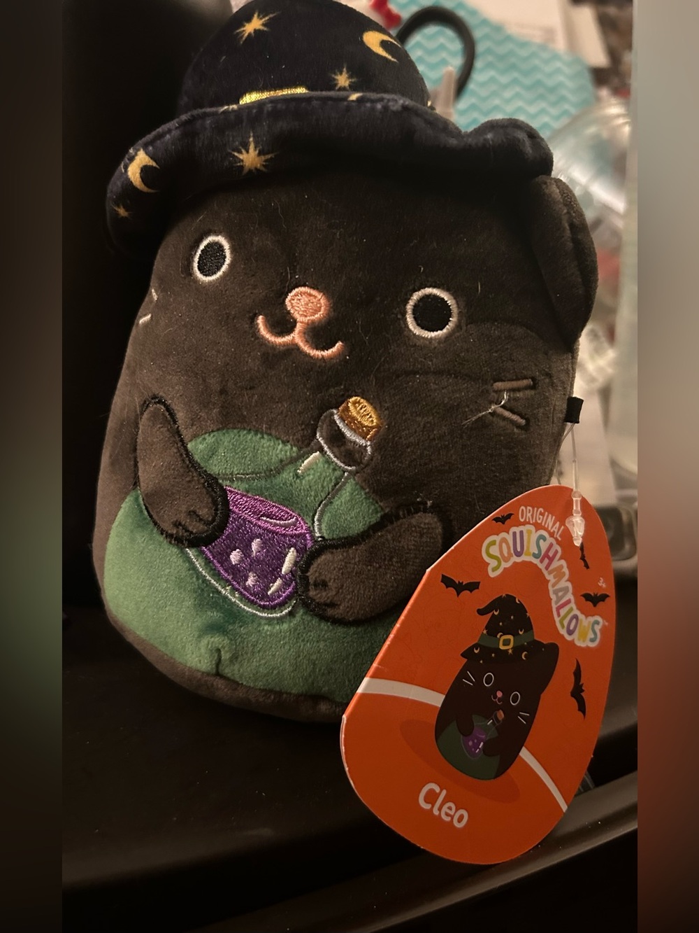 Squishmallows Cleo Black Cat Plush with Green and Purple Potion